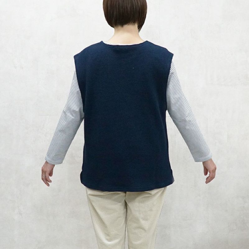 Branch m‘.,ブランチエム,ナチュラル,30代,40代,50代,60代,コットン,ゆったり,ワッフル,ベスト,ワッフルベスト,重ね着,