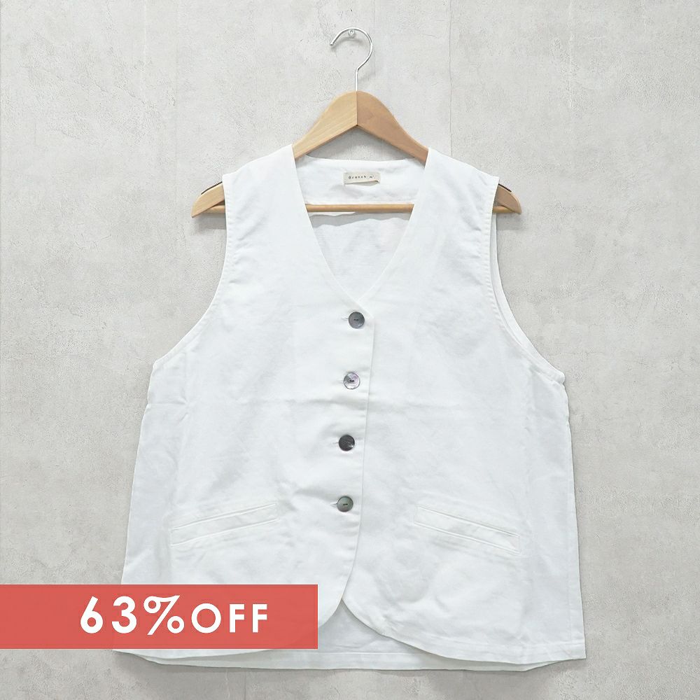 Branch m‘.,ブランチエム,ナチュラル,30代,40代,50代,60代,ゆったり,綿,コットン,リネン,リネンデニム,デニム,デニムベスト,ベスト,前あきベスト,