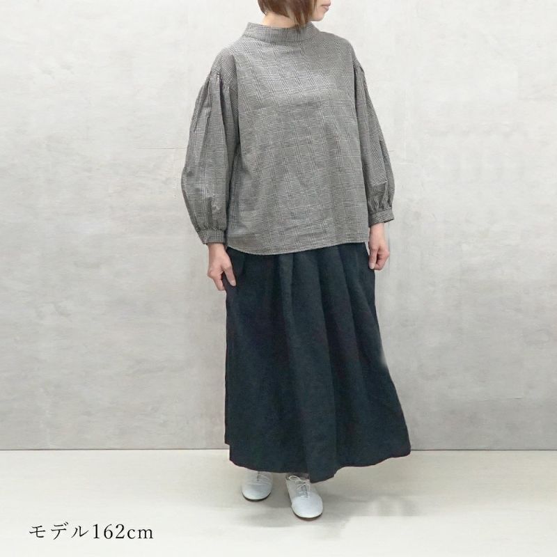 Branch m‘.,ブランチエム,ナチュラル,30代,40代,50代,60代,リネン,ゆったり,チェックブラウス,ブラウス,リネンブラウス,プルオーバーブラウス,春ブラウス,グレンチェック,ギャザーブラウス