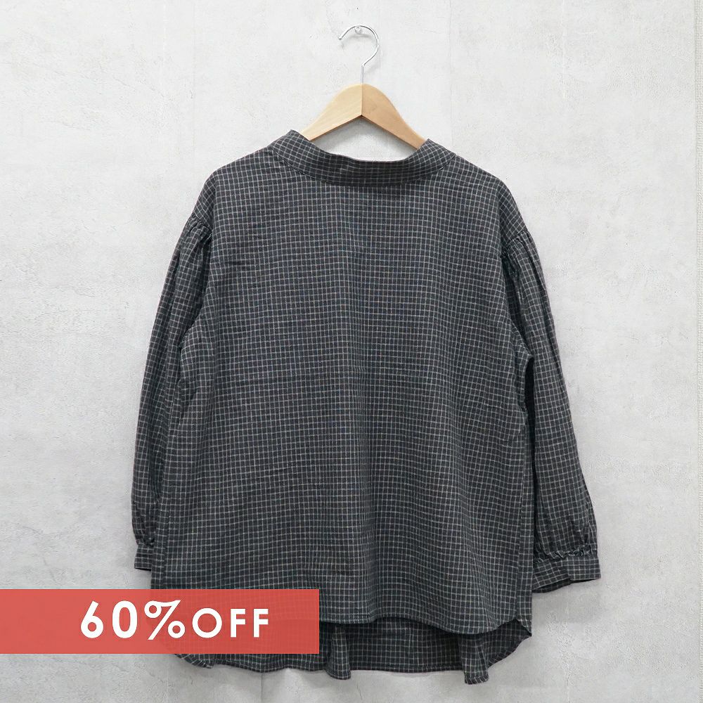 Branch m‘.,ブランチエム,ナチュラル,30代,40代,50代,60代,リネン,ゆったり,チェックブラウス,ブラウス,リネンブラウス,プルオーバーブラウス,春ブラウス,グレンチェック,ギャザーブラウス