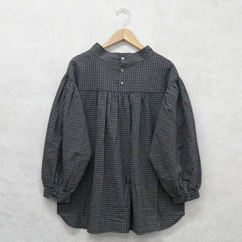 Branch m‘.,ブランチエム,ナチュラル,30代,40代,50代,60代,リネン,ゆったり,チェックブラウス,ブラウス,リネンブラウス,プルオーバーブラウス,春ブラウス,グレンチェック,ギャザーブラウス