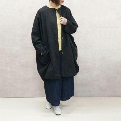 en-en リネン・ドルマンコート・ベージュ （裏地付き） ノーカラー BR1423】 コットンリネンチノクロスワッシャー・ゆったり