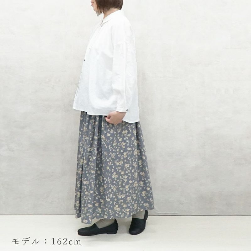 Branch m‘.,ブランチエム,ナチュラル,30代,40代,50代,60代,リネン,ゆったり,コットンリネン,スカート,リネンスカート,コットンリネンスカート,フレアスカート,ギャザースカート,花柄,花柄スカート,