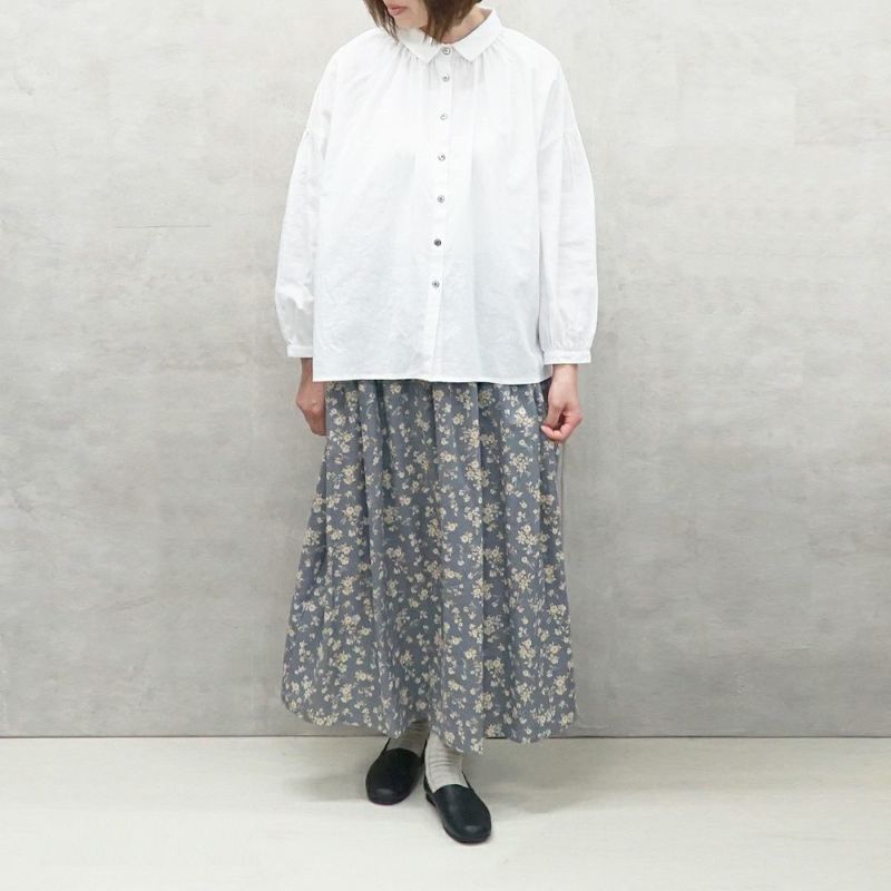 Branch m‘.,ブランチエム,ナチュラル,30代,40代,50代,60代,リネン,ゆったり,コットンリネン,スカート,リネンスカート,コットンリネンスカート,フレアスカート,ギャザースカート,花柄,花柄スカート,