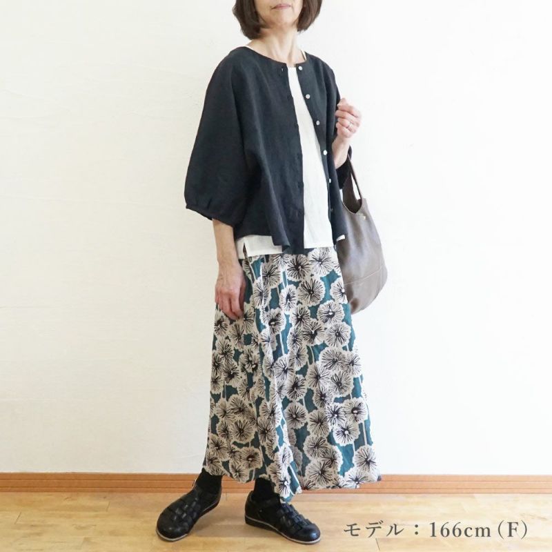 Branch m‘.,ブランチエム,ナチュラル,30代,40代,50代,60代,リネン,スカート,リネンスカート,花柄,花柄スカート,タックスカート,裏地付き,花柄プリント