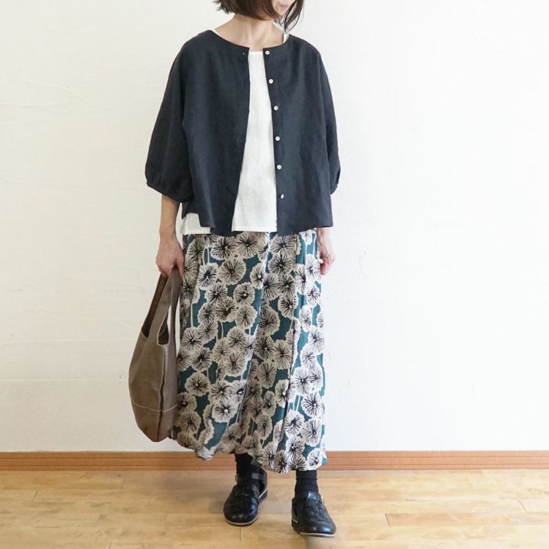 Branch m‘.,ブランチエム,ナチュラル,30代,40代,50代,60代,リネン,スカート,リネンスカート,花柄,花柄スカート,タックスカート,裏地付き,花柄プリント