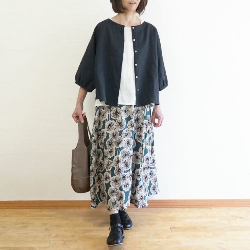 Branch m‘.,ブランチエム,ナチュラル,30代,40代,50代,60代,リネン,スカート,リネンスカート,花柄,花柄スカート,タックスカート,裏地付き,花柄プリント