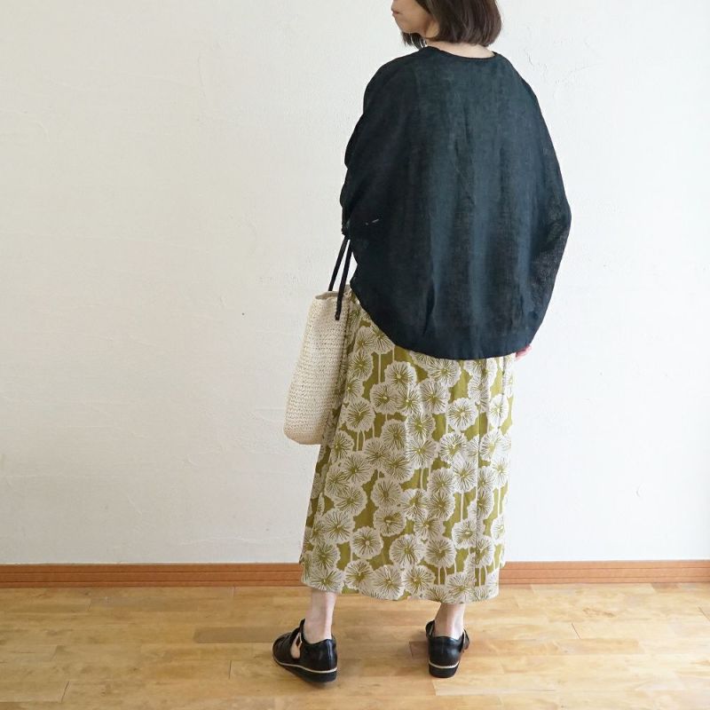 Branch m‘.,ブランチエム,ナチュラル,30代,40代,50代,60代,リネン,スカート,リネンスカート,花柄,花柄スカート,タックスカート,裏地付き,花柄プリント
