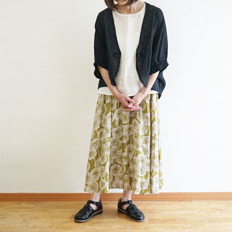 Branch m‘.,ブランチエム,ナチュラル,30代,40代,50代,60代,リネン,スカート,リネンスカート,花柄,花柄スカート,タックスカート,裏地付き,花柄プリント
