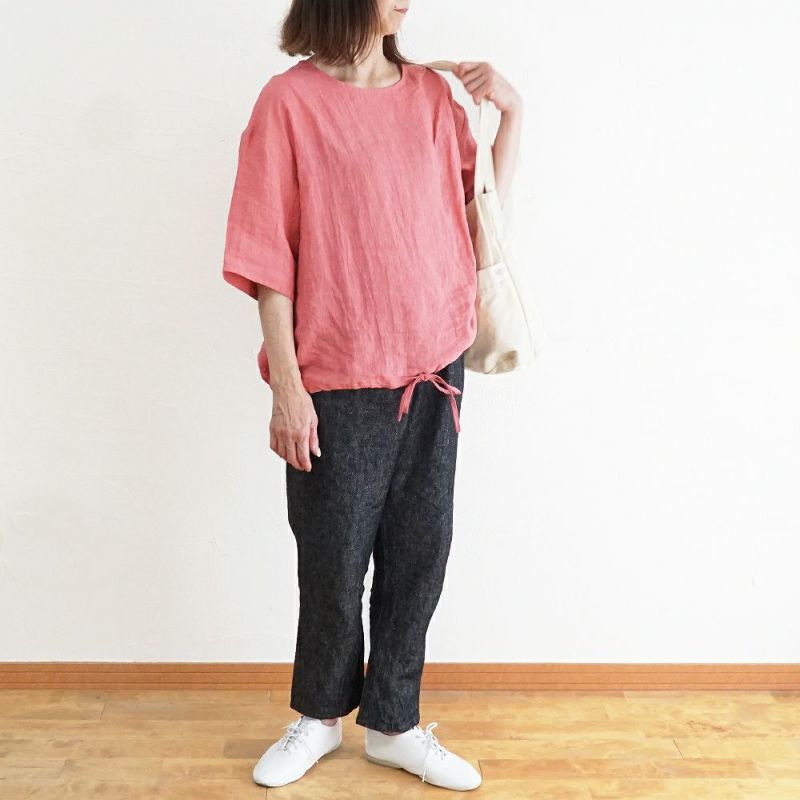 Branch m‘.,ブランチエム,ナチュラル,30代,40代,50代,60代,リネン,ゆったり,ブラウス,リネンブラウス,半袖,5分袖,プルオーバー,プルオーバーブラウス, 