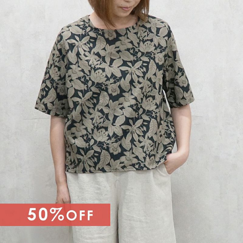 Branch m‘.,ブランチエム,ナチュラル,30代,40代,50代,60代,コットン,ゆったり,ブラウス,花柄ブラウス,プルオーバーブラウス,花柄, 