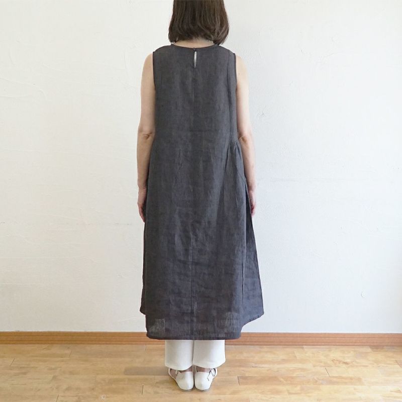 Branch m‘.,ブランチエム,ナチュラル,30代,40代,50代,60代,リネン,ゆったり,ワンピース,リネンワンピース,ノースリーブワンピース,ギャザーワンピース,