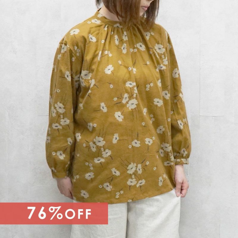 Branch m‘.,ブランチエム,ナチュラル,30代,40代,50代,60代,コットン,ゆったり,綿,ブラウス,プルオーバー,プルオーバーブラウス,綿起毛,起毛ブラウス,起毛,花柄,花柄ブラウス,