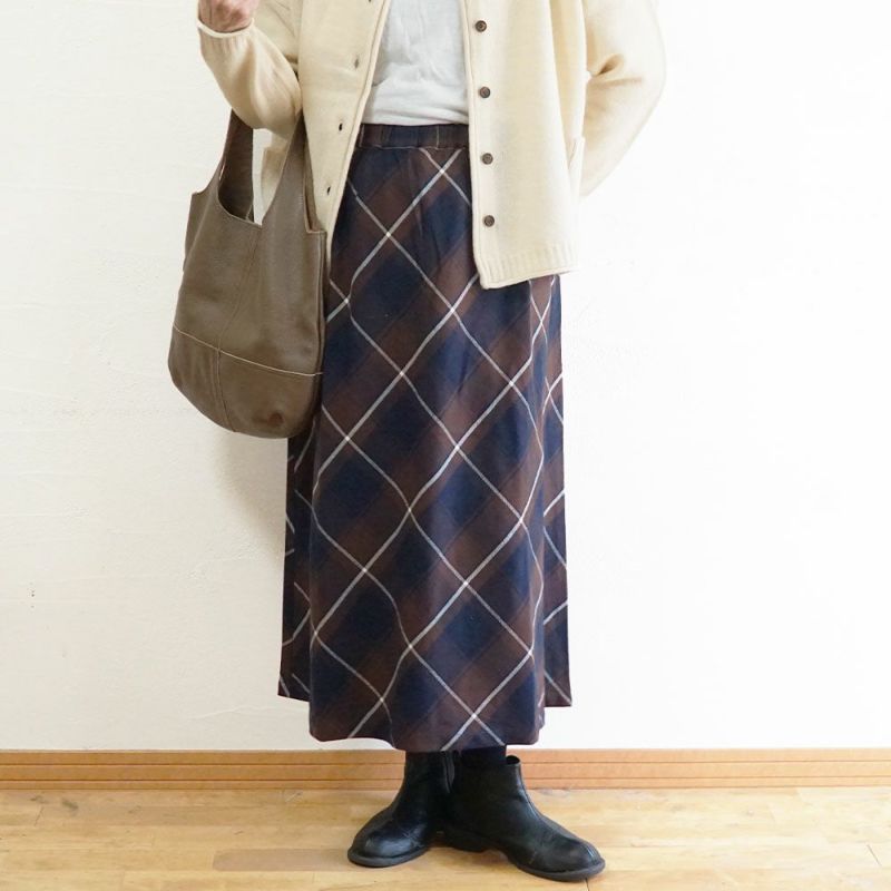 Branch m‘.,ブランチエム,ナチュラル,30代,40代,50代,60代,コットン,ゆったり,綿,スカート,フレアスカート,チェック,チェック柄,チェックスカート,チェック柄スカート,