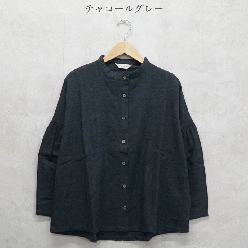 Branch m‘.,ブランチエム,ナチュラル,30代,40代,50代,60代,コットン,ゆったり,綿,ブラウス,スタンドカラーブラウス,スタンドカラー,バンドカラー,バンドカラ―ブラウス,綿ブラウス,ギャザーブラウス
