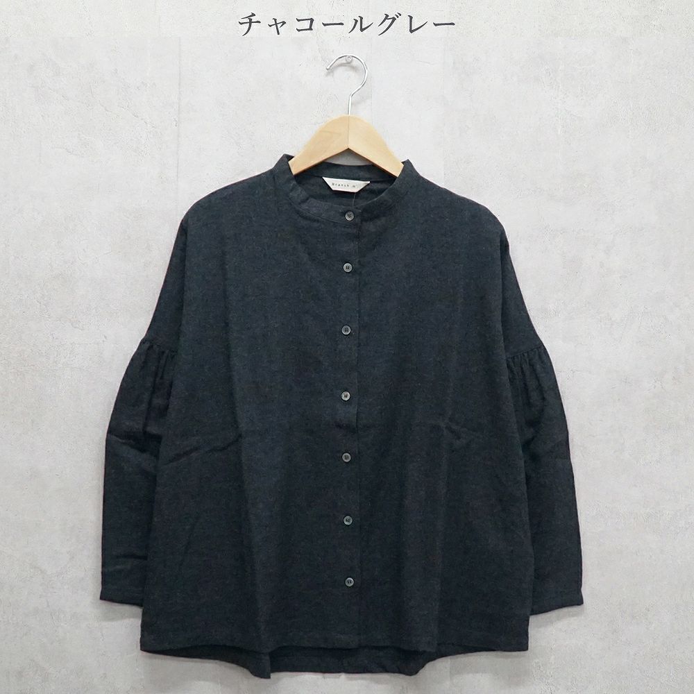 Branch m‘.,ブランチエム,ナチュラル,30代,40代,50代,60代,コットン,ゆったり,綿,ブラウス,スタンドカラーブラウス,スタンドカラー,バンドカラー,バンドカラ―ブラウス,綿ブラウス,ギャザーブラウス
