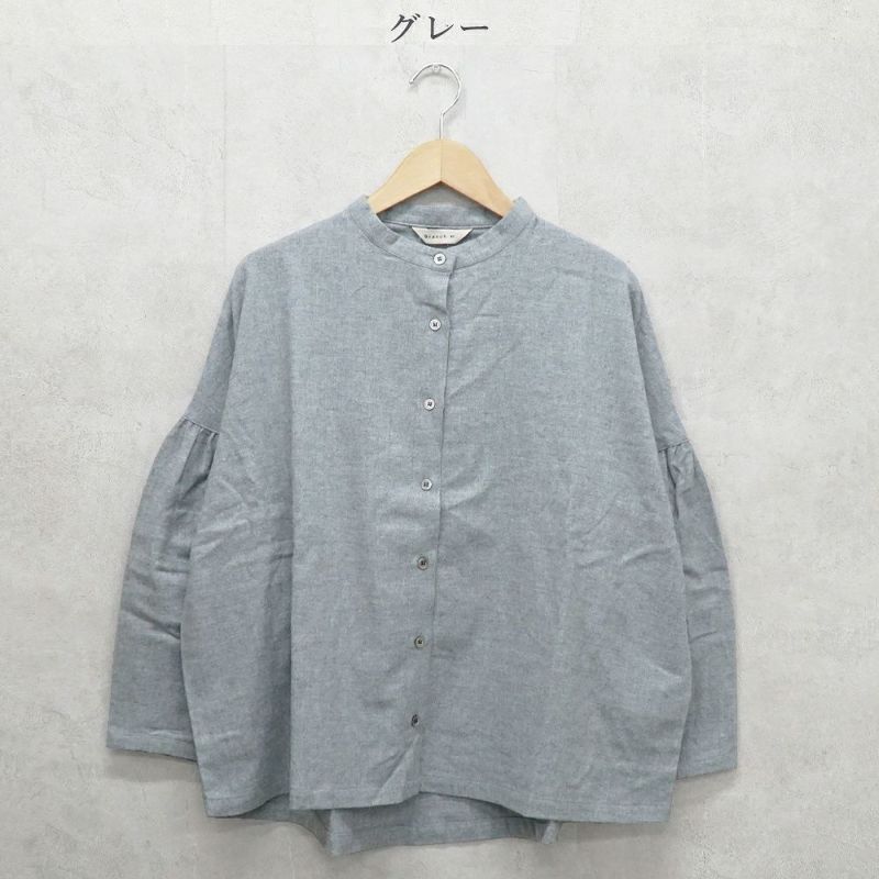 Branch m‘.,ブランチエム,ナチュラル,30代,40代,50代,60代,コットン,ゆったり,綿,ブラウス,スタンドカラーブラウス,スタンドカラー,バンドカラー,バンドカラ―ブラウス,綿ブラウス,ギャザーブラウス