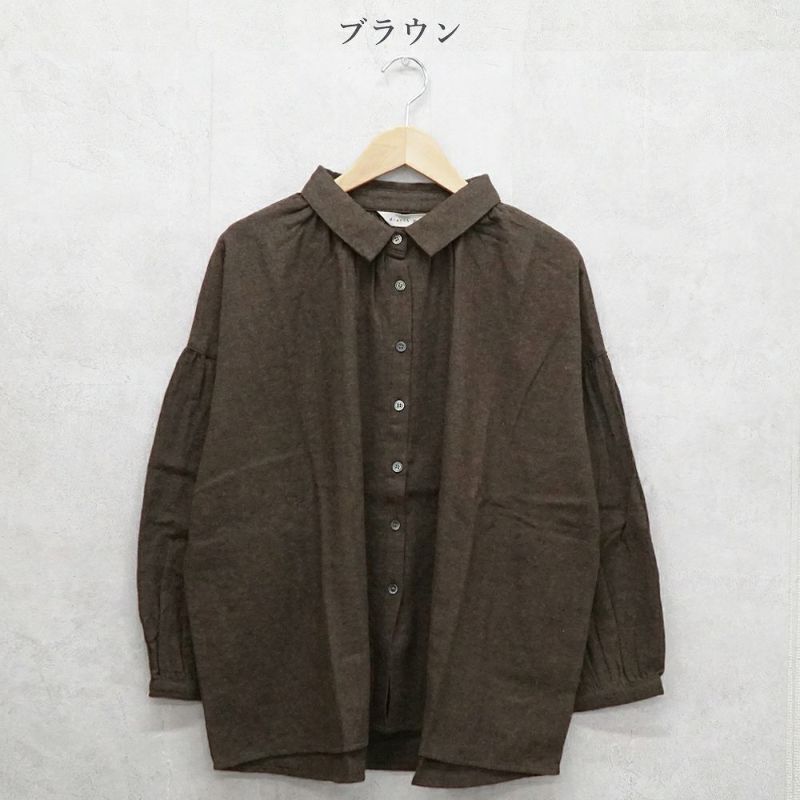 Branch m‘.,ブランチエム,ナチュラル,30代,40代,50代,60代,コットン,ゆったり,綿,ブラウス,綿ブラウス,ギャザーブラウス,衿,襟