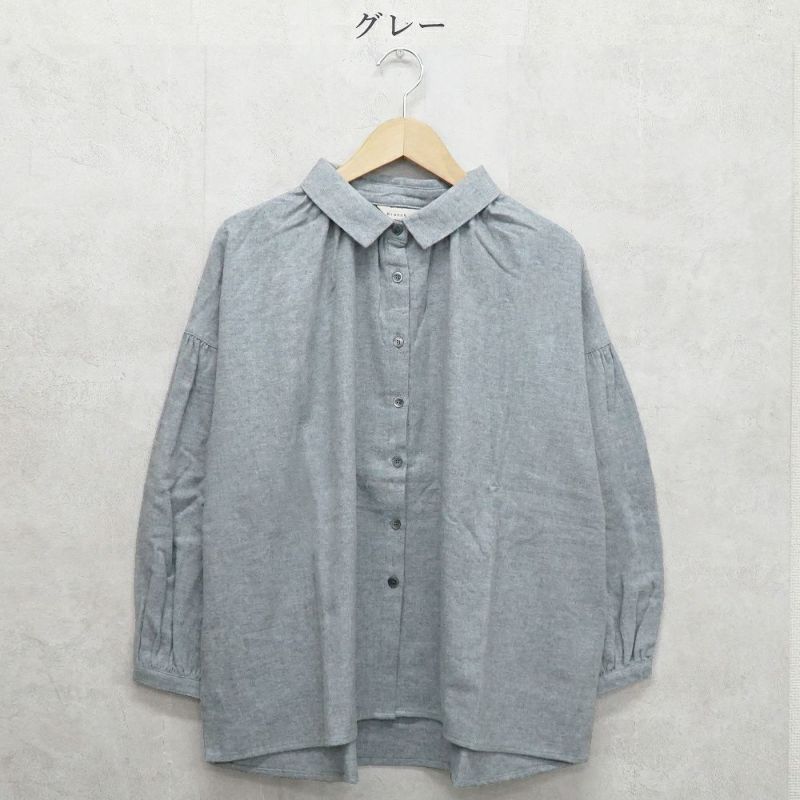 Branch m‘.,ブランチエム,ナチュラル,30代,40代,50代,60代,コットン,ゆったり,綿,ブラウス,綿ブラウス,ギャザーブラウス,衿,襟