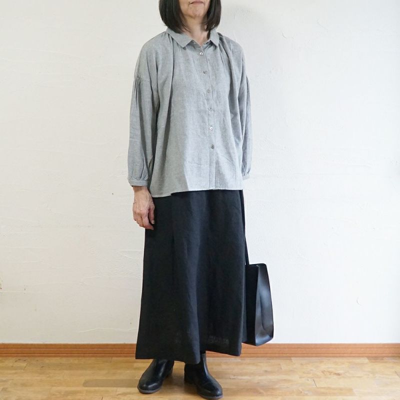 Branch m‘.,ブランチエム,ナチュラル,30代,40代,50代,60代,コットン,ゆったり,綿,ブラウス,綿ブラウス,ギャザーブラウス,衿,襟