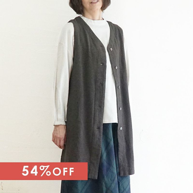 Branch m‘.,ブランチエム,ナチュラル,30代,40代,50代,60代,コットン,ゆったり,綿,ベスト,ロングベスト,ジレ,ロングジレ,レイヤードスタイル,レイヤード