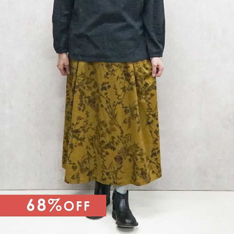 Branch m‘.,ブランチエム,ナチュラル,30代,40代,50代,60代,コットン,ゆったり,綿,コーデュロイ,細コール,花柄,花柄スカート,スカート,コーデュロイスカート,低身長,小柄