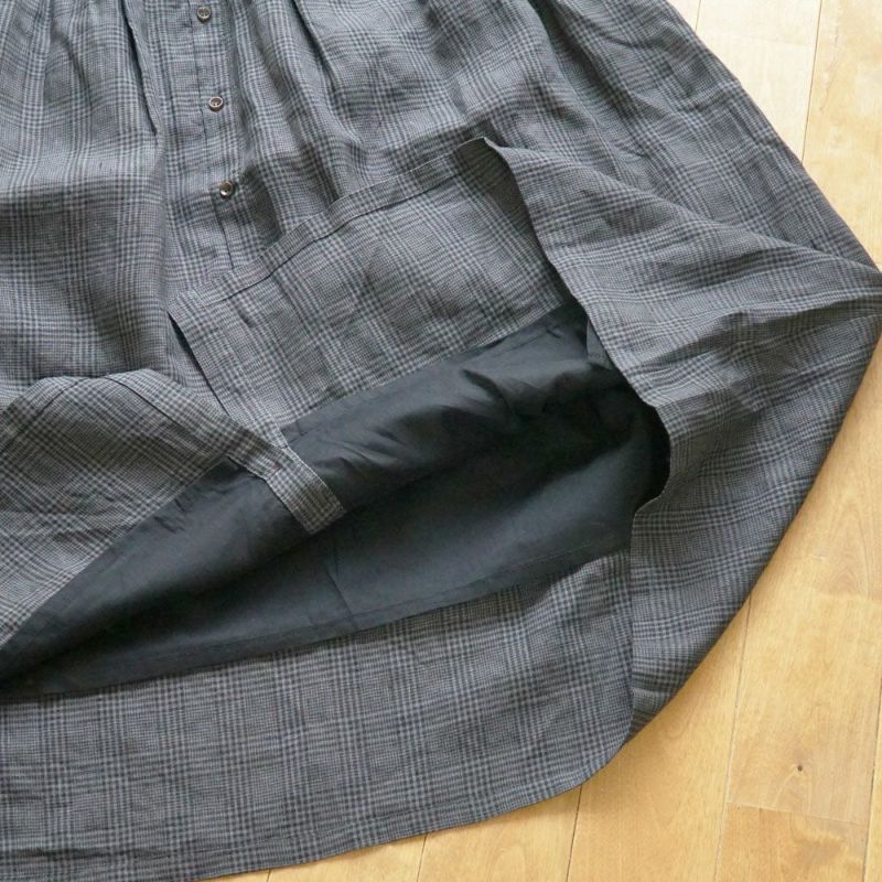 Branch m‘.,ブランチエム,ナチュラル,30代,40代,50代,60代,リネン,ゆったり,スカート,リネンスカート,チェックスカート,チェック,ギャザースカート,前ボタン, 