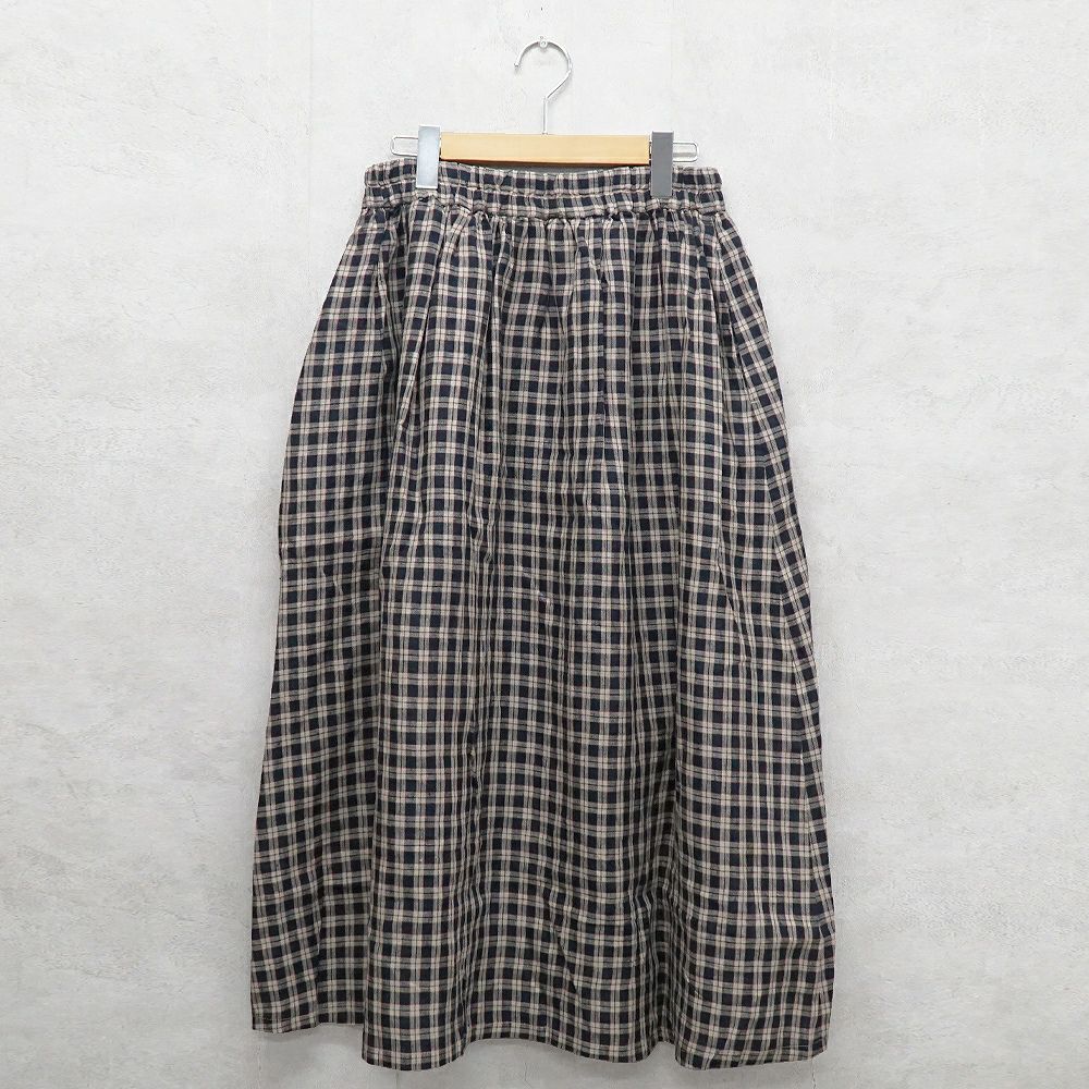 Branch m‘.,ブランチエム,ナチュラル,30代,40代,50代,60代,リネン,ゆったり,スカート,リネンスカート,チェックスカート,チェック,ギャザースカート,前ボタン, 