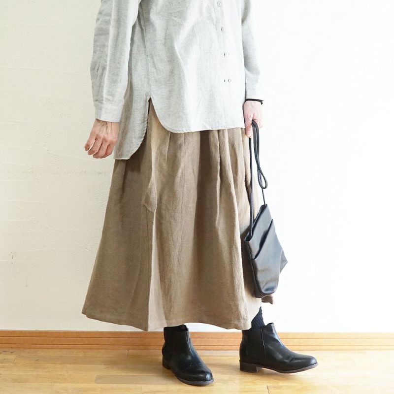 Branch m‘.,ブランチエム,ナチュラル,30代,40代,50代,60代,ウール,ゆったり,リネン,リネンウール,ラミーリネン,スカート,タックスカート,フレアスカート
