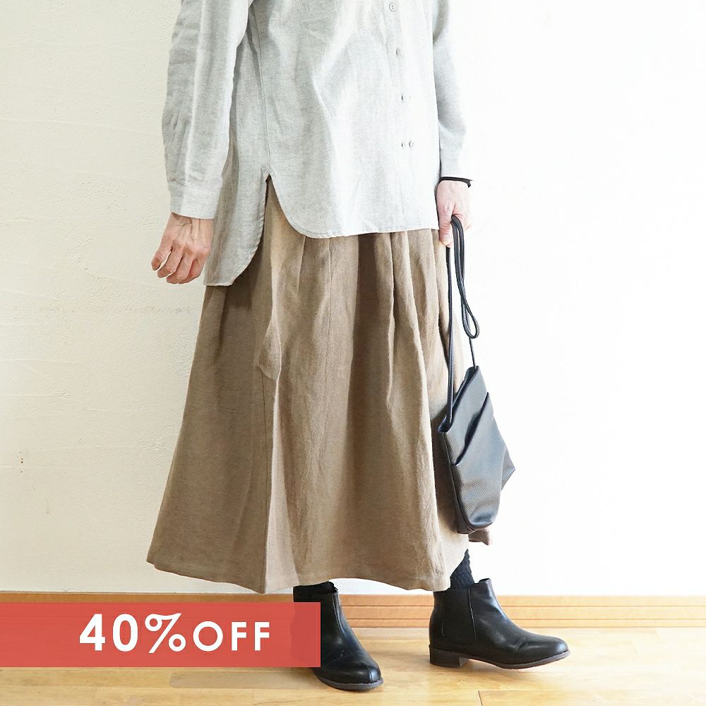 Branch m‘.,ブランチエム,ナチュラル,30代,40代,50代,60代,ウール,ゆったり,リネン,リネンウール,ラミーリネン,スカート,タックスカート,フレアスカート