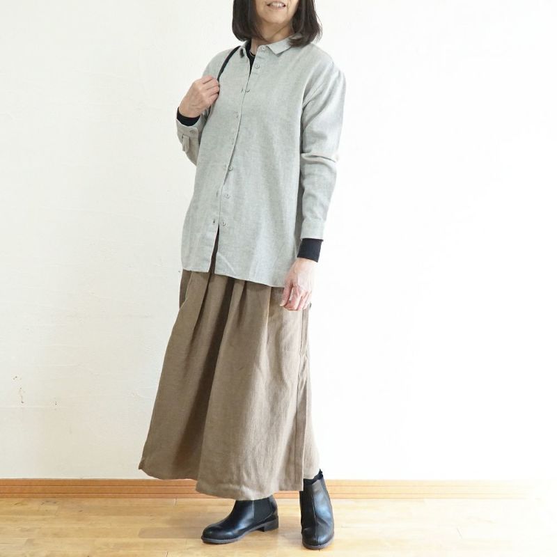 Branch m‘.,ブランチエム,ナチュラル,30代,40代,50代,60代,ウール,ゆったり,リネン,リネンウール,ラミーリネン,スカート,タックスカート,フレアスカート