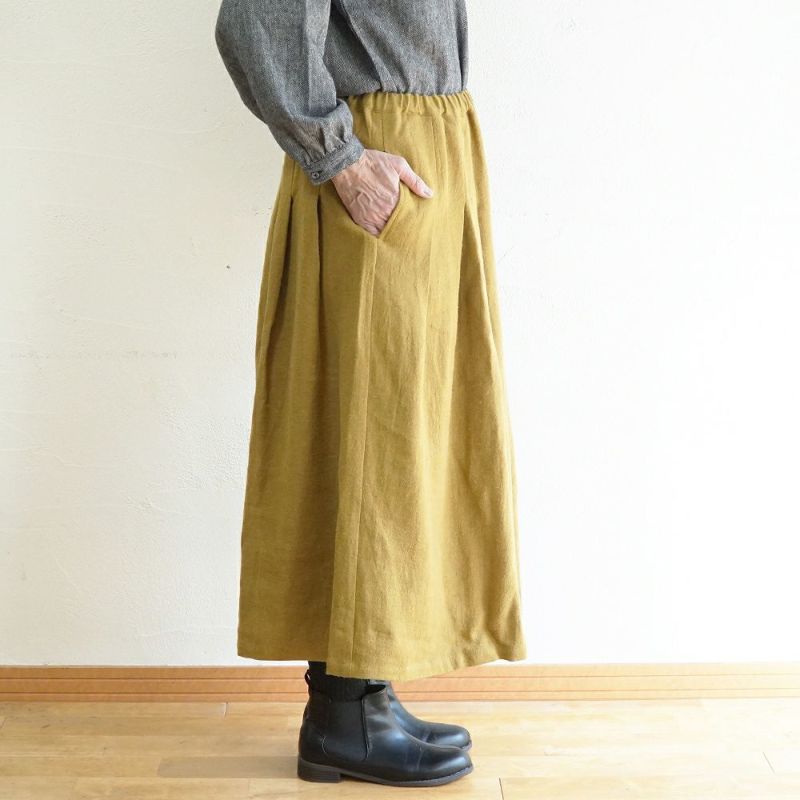 Branch m‘.,ブランチエム,ナチュラル,30代,40代,50代,60代,ウール,ゆったり,リネン,リネンウール,ラミーリネン,スカート,タックスカート,フレアスカート