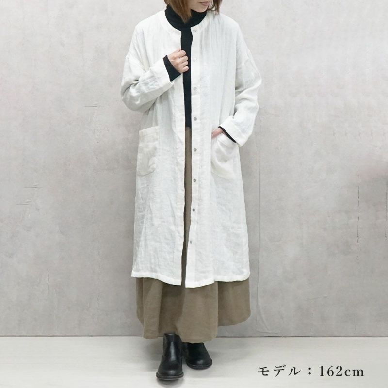 Branch m‘.,ブランチエム,ナチュラル,30代,40代,50代,60代,ゆったり,綿,コットン,リネン,ダブルガーゼ,リネンダブルガーゼ,ワンピース,リネンワンピース,シャツ,シャツワンピース,ノーカラーワンピース,羽織ワンピース