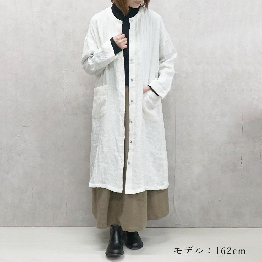 Branch m‘.,ブランチエム,ナチュラル,30代,40代,50代,60代,ゆったり,綿,コットン,リネン,ダブルガーゼ,リネンダブルガーゼ,ワンピース,リネンワンピース,シャツ,シャツワンピース,ノーカラーワンピース,羽織ワンピース