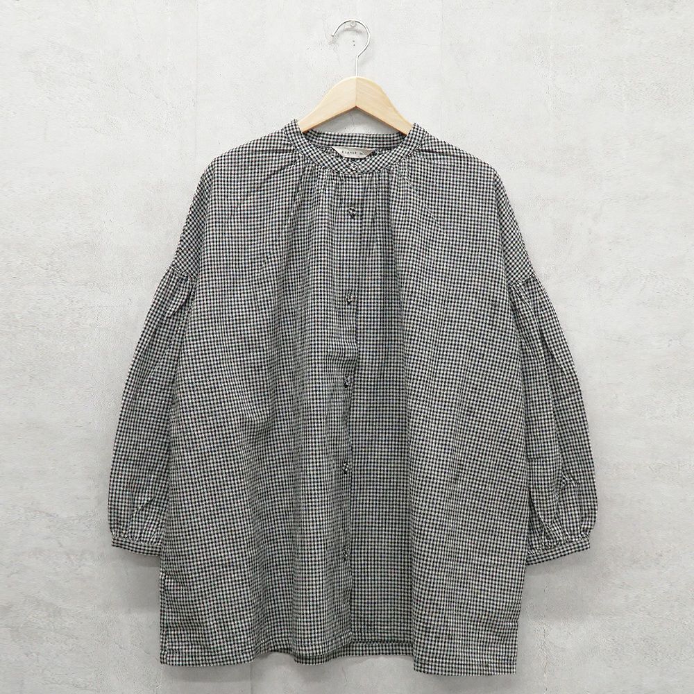 Branch m‘.,ブランチエム,ナチュラル,30代,40代,50代,60代,リネン,ゆったり,コットンリネン,コットン,綿麻,ブラウス,チュニック,チュニックブラウス,ギャザーブラウス,ギャザーチュニック,ギンガムチェック,スタンドカラー,スタンドカラーブラウス,バンドカラー,バンドカラーブラウス