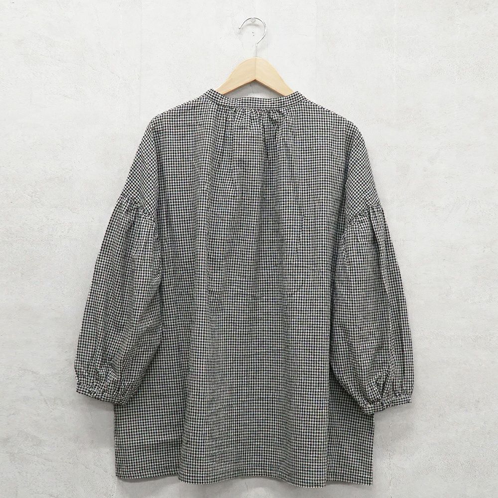 Branch m‘.,ブランチエム,ナチュラル,30代,40代,50代,60代,リネン,ゆったり,コットンリネン,コットン,綿麻,ブラウス,チュニック,チュニックブラウス,ギャザーブラウス,ギャザーチュニック,ギンガムチェック,スタンドカラー,スタンドカラーブラウス,バンドカラー,バンドカラーブラウス