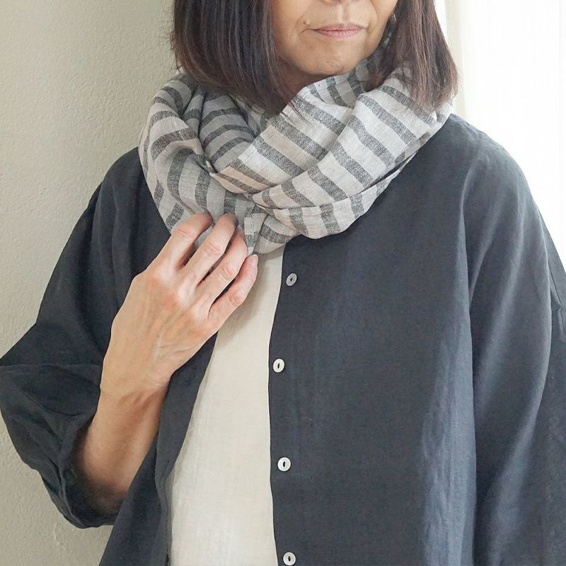 Branch m‘.,ブランチエム,ナチュラル,30代,40代,50代,60代,リネン,ゆったり,ストール,マフラー,スヌード,サークルストール,ボーダー,リネンストール 