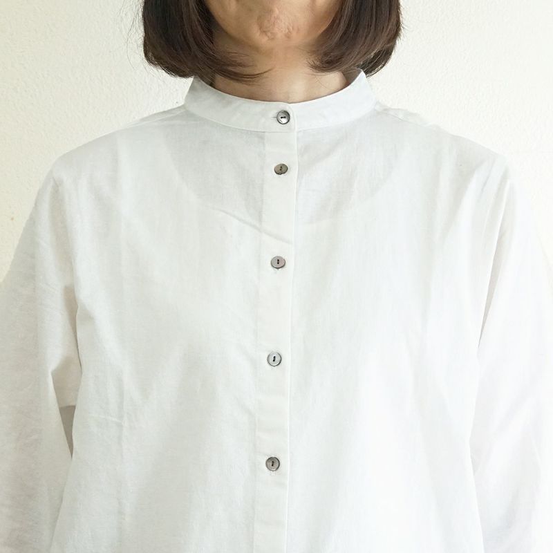 Branch m‘.,ブランチエム,ナチュラル,30代,40代,50代,60代,リネン,ゆったり,コットンリネン,コットン,綿麻,ブラウス,チュニック,チュニックブラウス,８分袖,ストライプ,ストライプブラウス,ギンガムチェック,ギンガムチェックブラウス,シャツ,シャツブラウス,スタンドカラー,バンドカラー