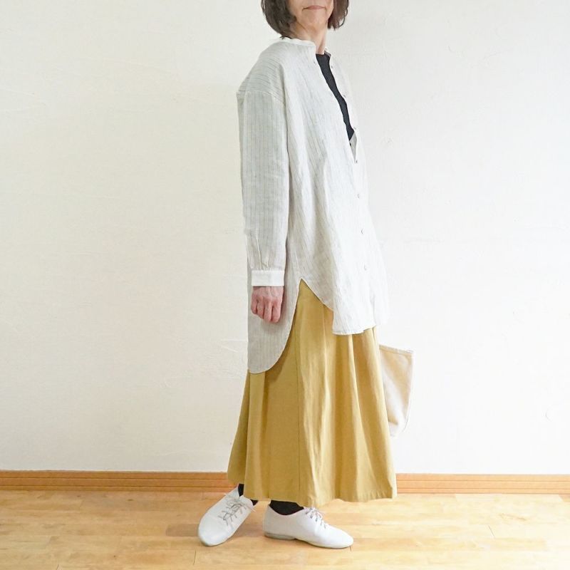 Branch m‘.,ブランチエム,ナチュラル,30代,40代,50代,60代,リネン,ゆったり,麻,ブラウス,チュニック,チュニックブラウス,ストライプ,ストライプブラウス,バンドカラー,バンドカラーチュニック,バンドカラーブラウス,リネンブラウス,リネンチュニック