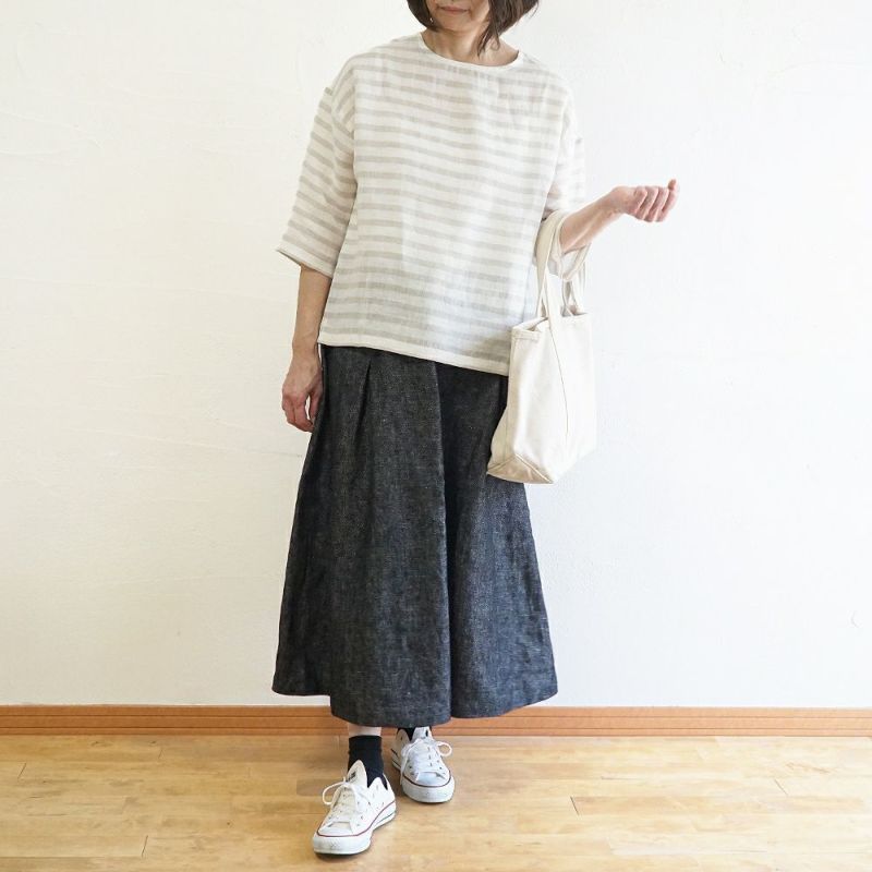 Branch m‘.,ブランチエム,ナチュラル,30代,40代,50代,60代,リネン,ゆったり,ブラウス,リネンブラウス,プルオーバーブラウス,プルオーバー,ボーダー,ボーダーブラウス, 