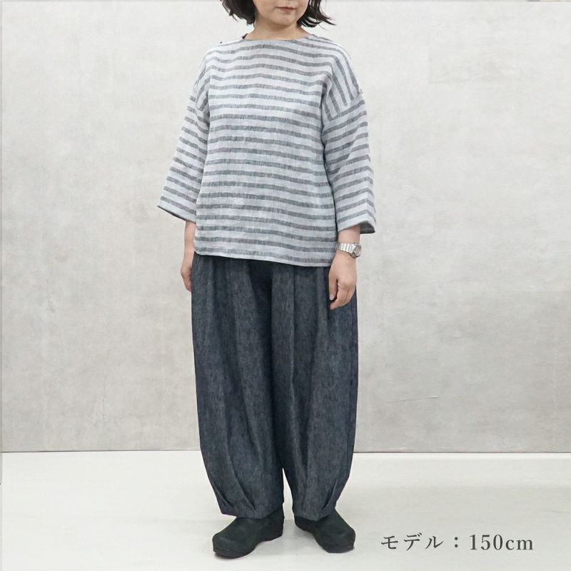 Branch m‘.,ブランチエム,ナチュラル,30代,40代,50代,60代,リネン,ゆったり,ブラウス,リネンブラウス,プルオーバーブラウス,プルオーバー,ボーダー,ボーダーブラウス, 