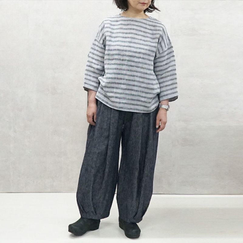 Branch m‘.,ブランチエム,ナチュラル,30代,40代,50代,60代,リネン,ゆったり,ブラウス,リネンブラウス,プルオーバーブラウス,プルオーバー,ボーダー,ボーダーブラウス, 