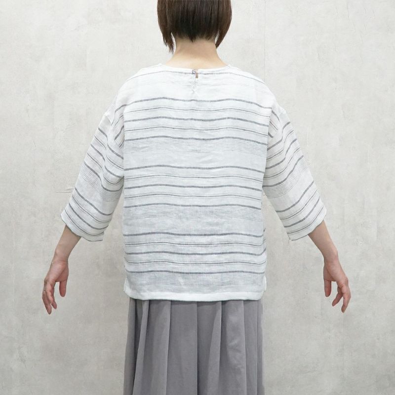 Branch m‘.,ブランチエム,ナチュラル,30代,40代,50代,60代,リネン,ゆったり,ブラウス,リネンブラウス,プルオーバーブラウス,プルオーバー,ボーダー,ボーダーブラウス, 
