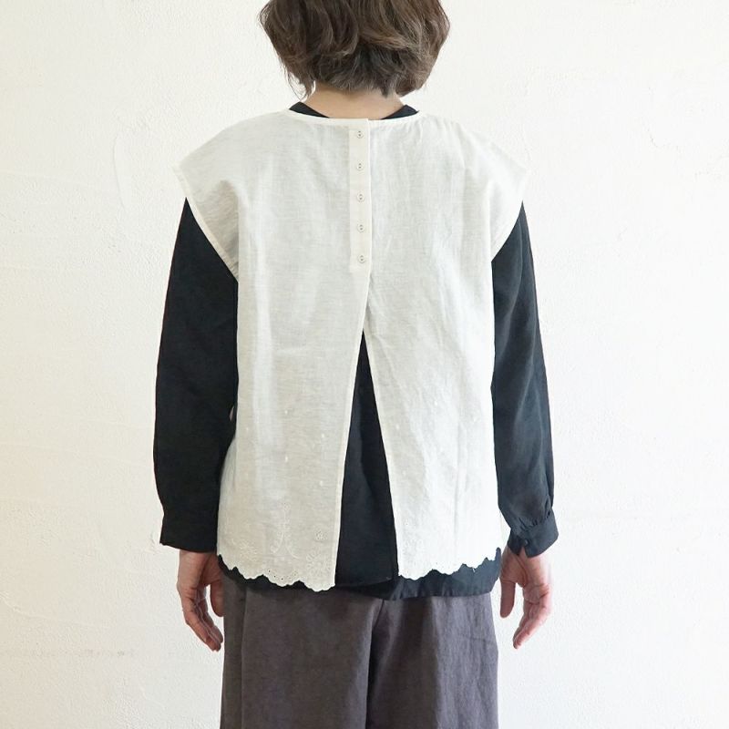 Branch m‘.,ブランチエム,ナチュラル,30代,40代,50代,60代,リネン,ゆったり,麻,ベスト,ブラウス,刺繍,スカラップ刺繡,刺繍ブラウス