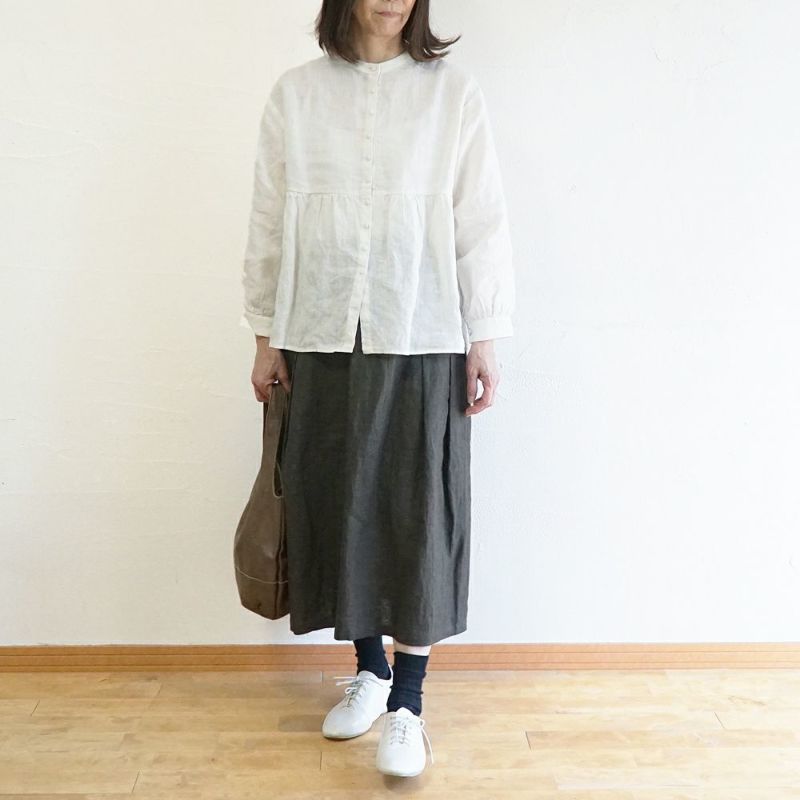 Branch m‘.,ブランチエム,ナチュラル,30代,40代,50代,60代,リネン,ゆったり,スカート,リネンスカート,切り替え,切り替えタック,タックスカート