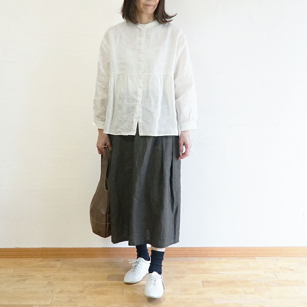 Branch m‘.,ブランチエム,ナチュラル,30代,40代,50代,60代,リネン,ゆったり,スカート,リネンスカート,切り替え,切り替えタック,タックスカート