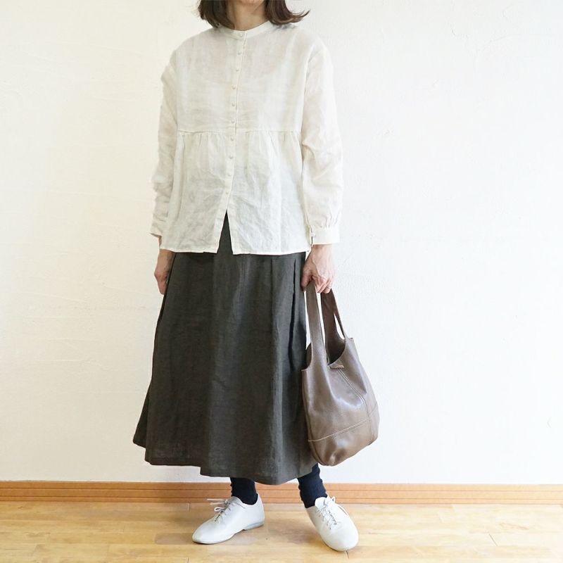 Branch m‘.,ブランチエム,ナチュラル,30代,40代,50代,60代,リネン,ゆったり,スカート,リネンスカート,切り替え,切り替えタック,タックスカート