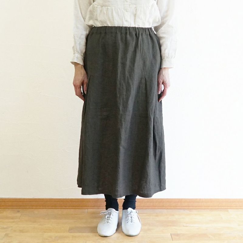 Branch m‘.,ブランチエム,ナチュラル,30代,40代,50代,60代,リネン,ゆったり,スカート,リネンスカート,切り替え,切り替えタック,タックスカート