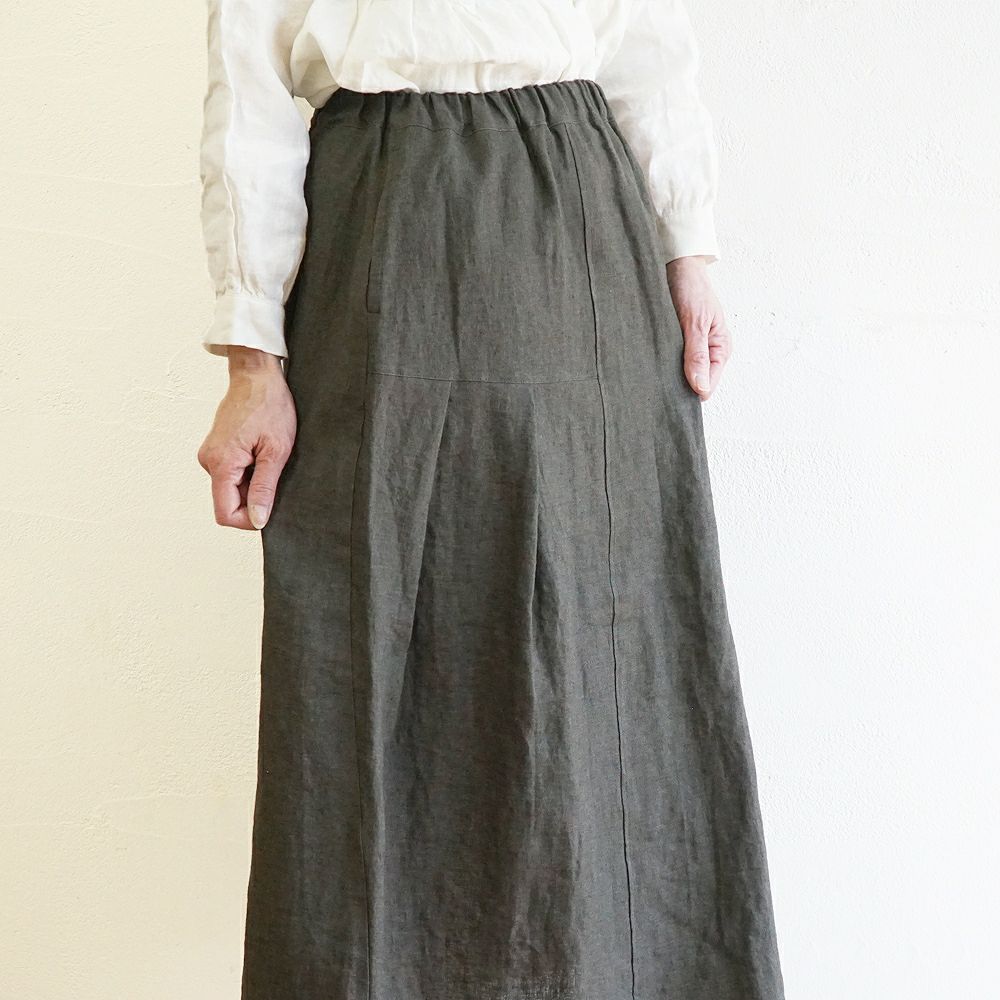 Branch m‘.,ブランチエム,ナチュラル,30代,40代,50代,60代,リネン,ゆったり,スカート,リネンスカート,切り替え,切り替えタック,タックスカート