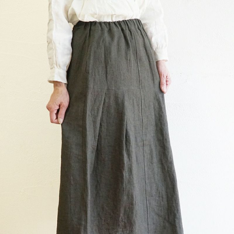 Branch m‘.,ブランチエム,ナチュラル,30代,40代,50代,60代,リネン,ゆったり,スカート,リネンスカート,切り替え,切り替えタック,タックスカート